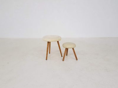 Vintage stools in sheepskin and leather
