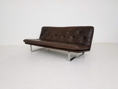 Kho Liang Ie for Artifort brown leather sofa model C683, The Netherlands, 1960’s