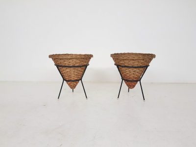 Rohe Noordwolde style Rattan and metal baskets ,The Netherlands 1950’s
