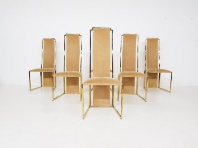 High Back Dining Chairs by Alain Delon in Gold, France 1980s