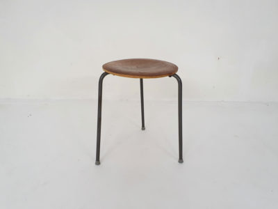 Teak and metal Arne Jacobsen inspired tripod stool, Denmark 1960's