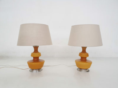 Set of two mid-century yellow glass table lights, Belgium 1960's