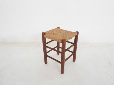 Mid-century wooden stool with rattan seating