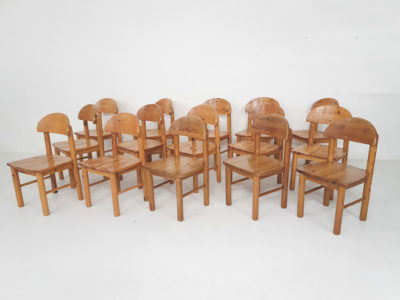 Set of 15 Charlotte Perriand inspired Pinewood Dining Chairs by Daumiller, Denmark 1960’s