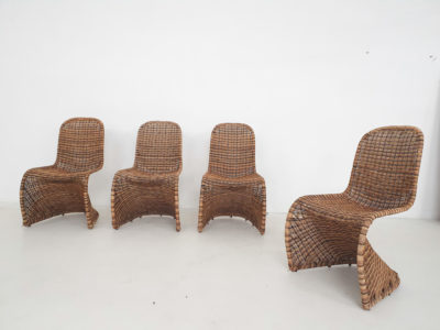 Set of four rattan S-chairs in the style of Verner Panton
