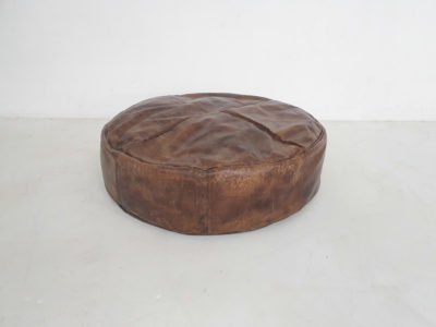Large vintage round leather ottoman, The Netherlands