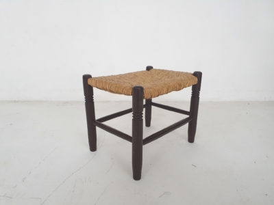 Vintage rattan and wooden stool, France, 1960's